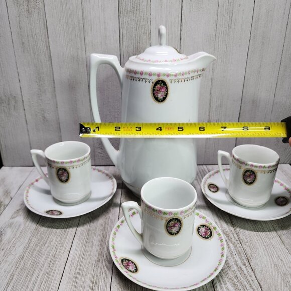 Vintage Bavaria Chocolate Tea Set Porcelain Victorian Gold Trim Pink Roses - Picture 10 of 10